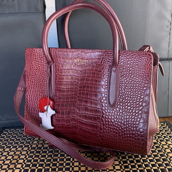 Radley London Burgundy Croc Embossed Cross Body Purse Bad Satchel EUC - Picture 16 of 16